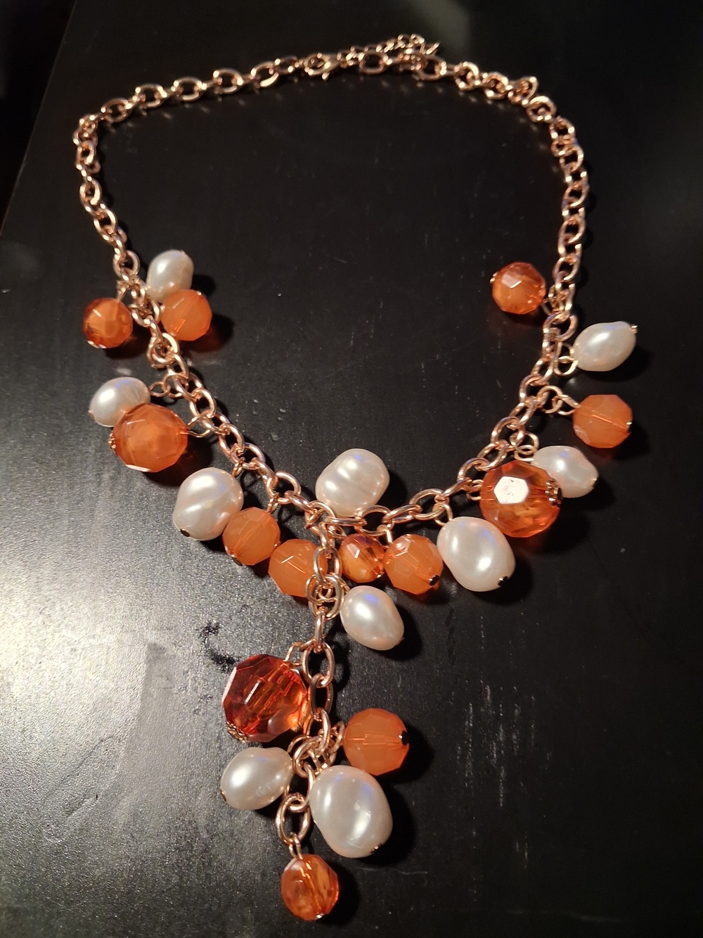 paparazzi Gold-Tone Necklace with White Pearls and Orange Beads